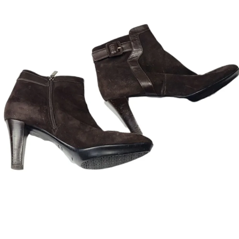 Aquatalia Boots Womens Size 9.5 Brown Suede‎ Ankle Booties High Heel Zip Up